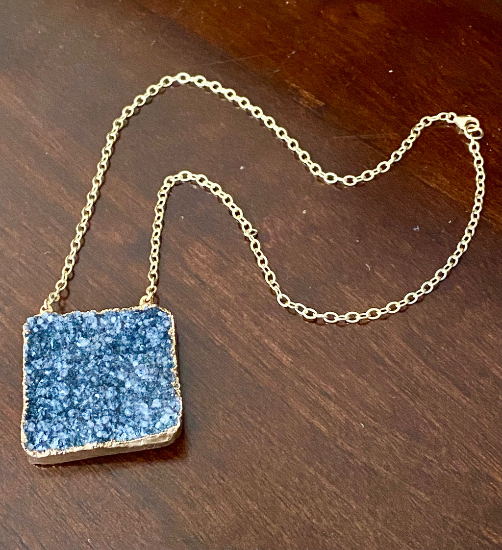 Grey druzy square necklace - RobynRhodes