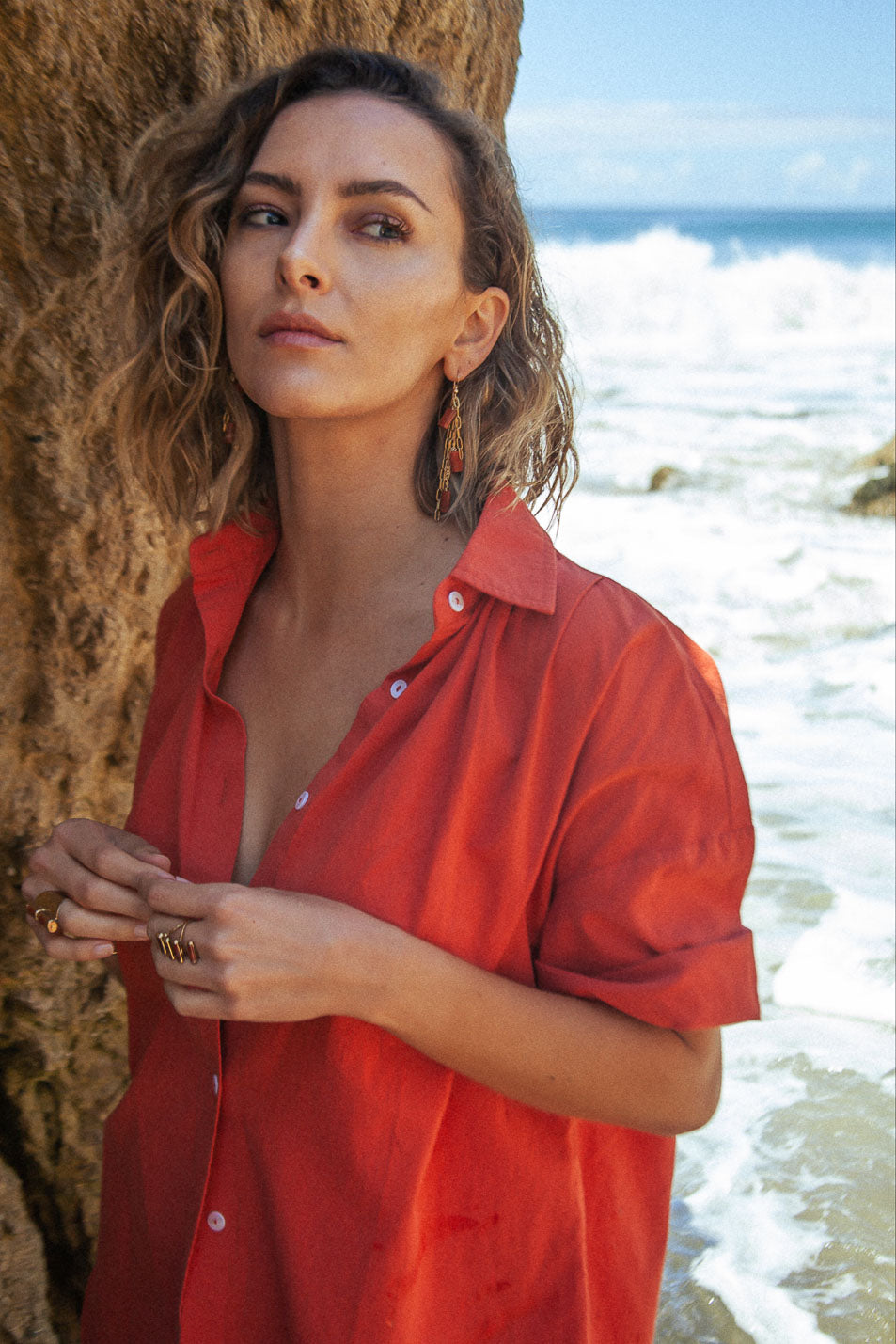 Make a Statement with Lydia Earrings. Red Jasper stones and multi-length chain for a party explosion. 3 inches long, perfect for any look.