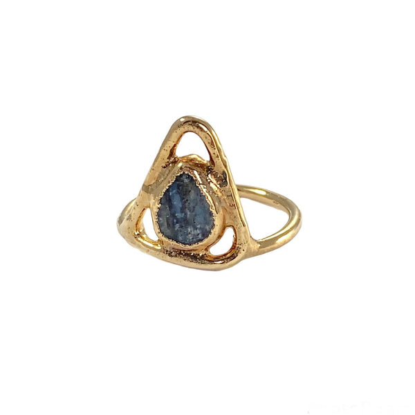 Stand out with Isla Ring. Hand-wired and hammered with a kyanite teardrop. Elevate your look with its stunning blue hue. Triangle width: 1/2 inch.
