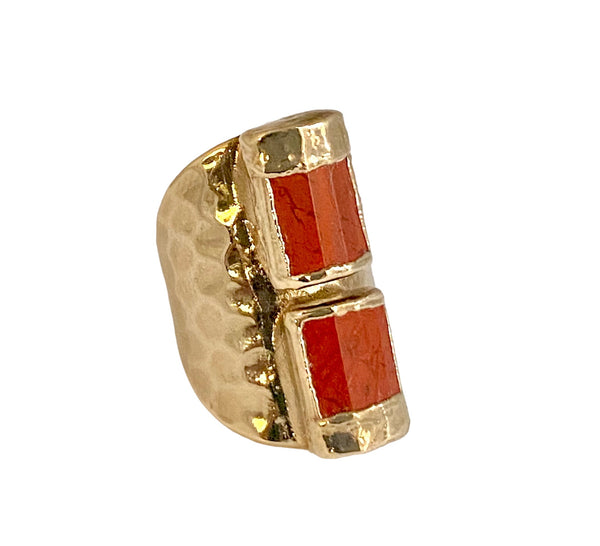Make a Bold Statement with Ellie: Distinctive Red Jasper Ring. Comfortable and adjustable design, one inch long. Vibrant hue for standout style.
