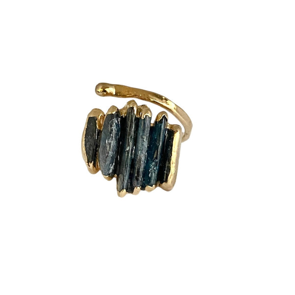 Sophisticated Harper Ring. Kyanite stone cluster on adjustable hammered band. Striking 3/4" length. Elevate your style.