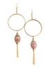 Elegant hoops with marquis-shaped Rhodochrosite stone and chain dangle. Expertly crafted for a glamorous touch. Earrings are 4" in length. Stones vary in coloration and pattern.