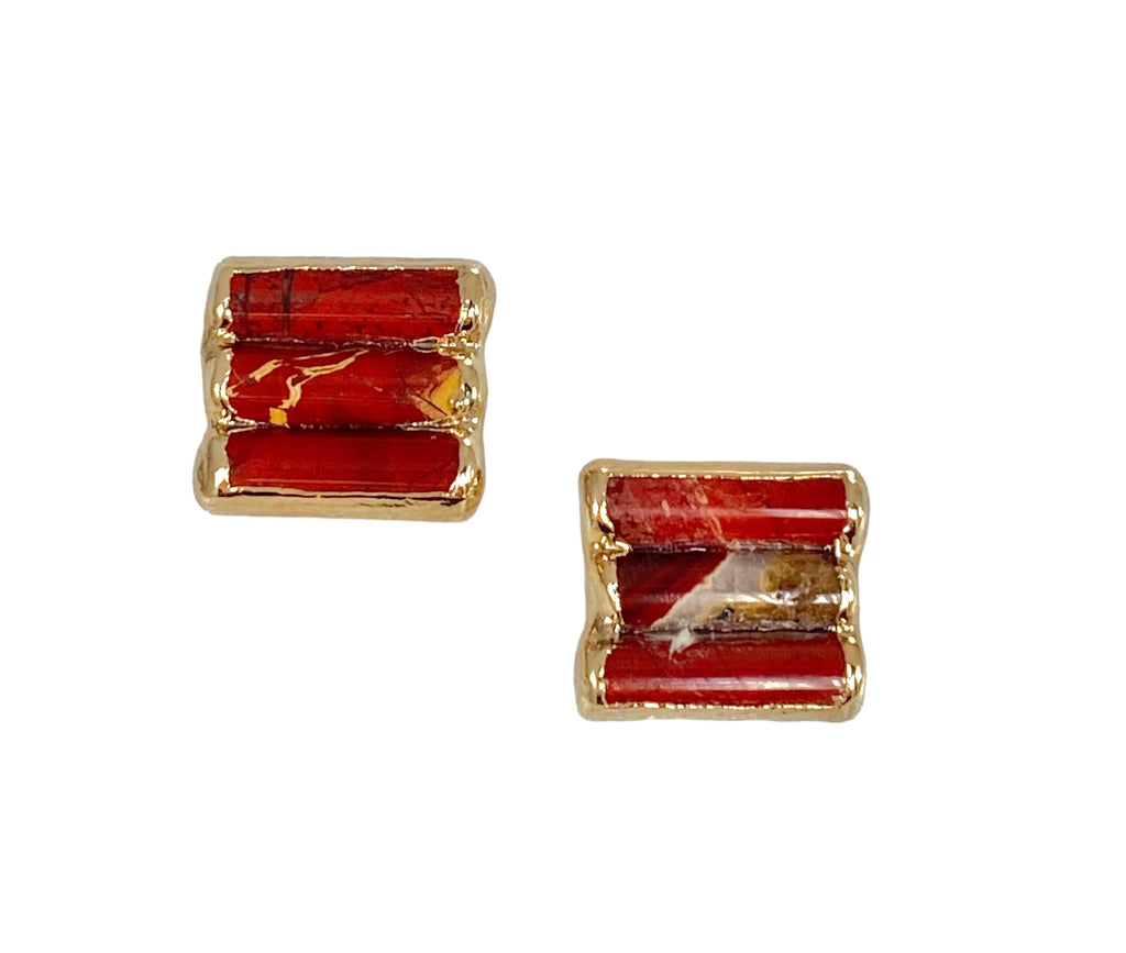 Sophisticated Julian Earrings: Red jasper stones, 1/2-inch long. Comfortable and unique with varying coloration.