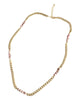 Lillian necklace: Delicate 17-inch flat curb chain with 2-inch extender. Perfect for layering or wearing alone. Round Rhodochrosite stone accents for subtle beauty.