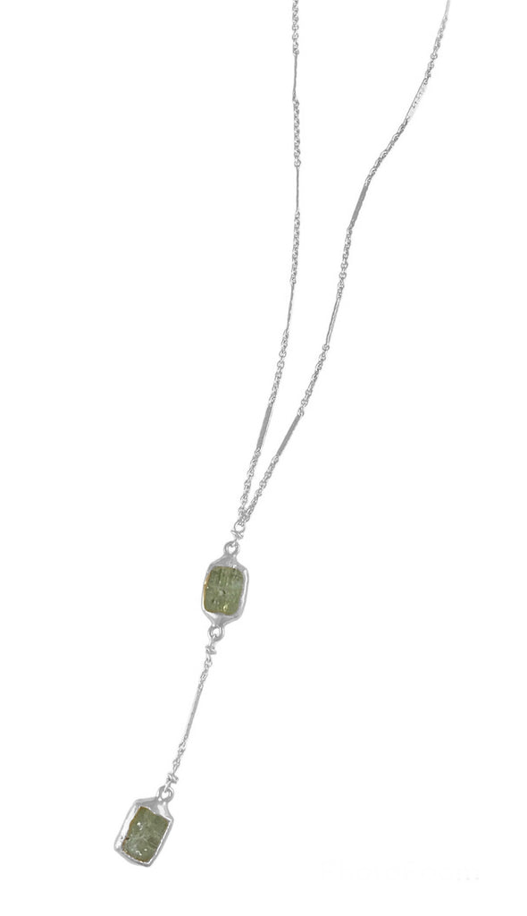 Nature-inspired elegance: Joplin Y-Shaped Necklace. Delicate yet bold, with a 2" kyanite stone drop. Versatile and timeless.