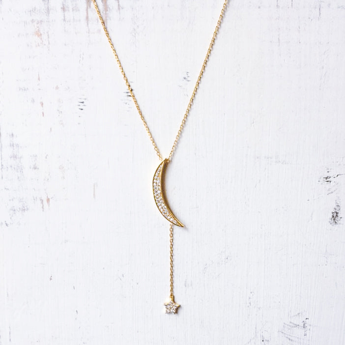 Gold Moon & Stars "Y" Necklace - RobynRhodes