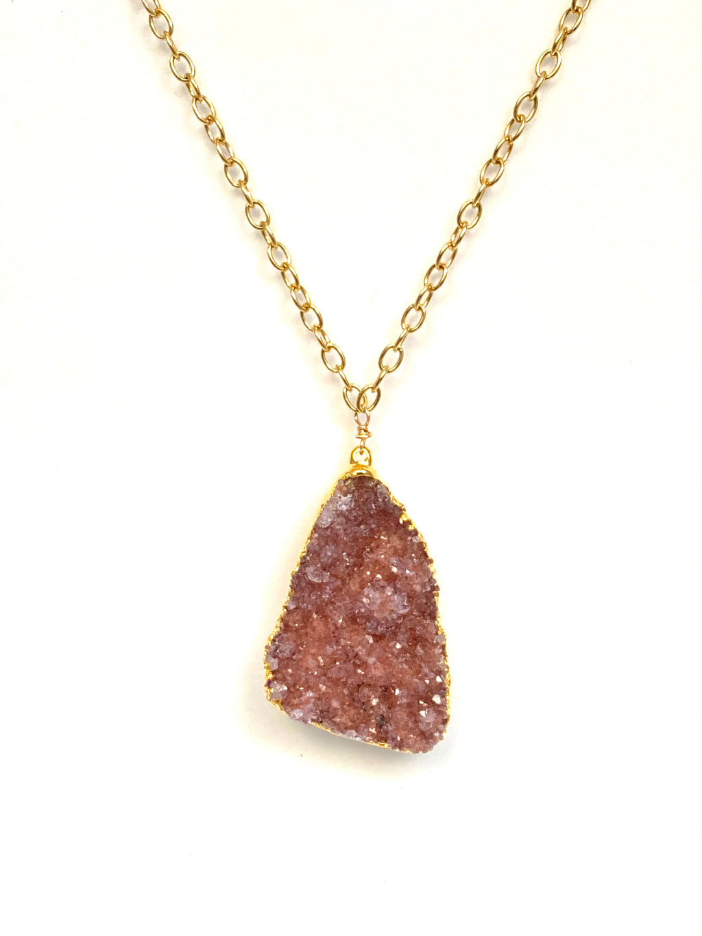 Mauve druzy pendant gold necklace - RobynRhodes