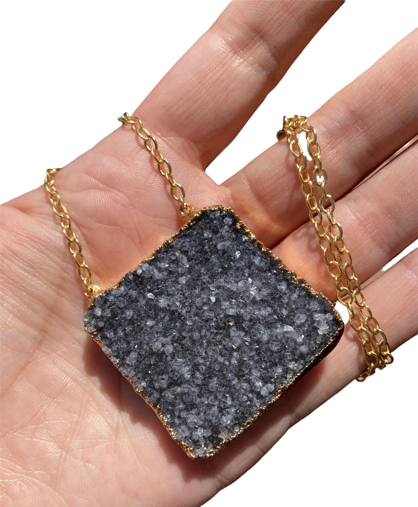 Large square druzy pendant necklace - RobynRhodes