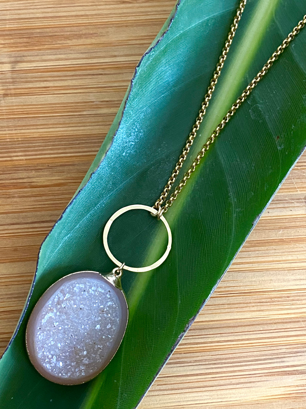 Druzy pendant & gold circle necklace - RobynRhodes