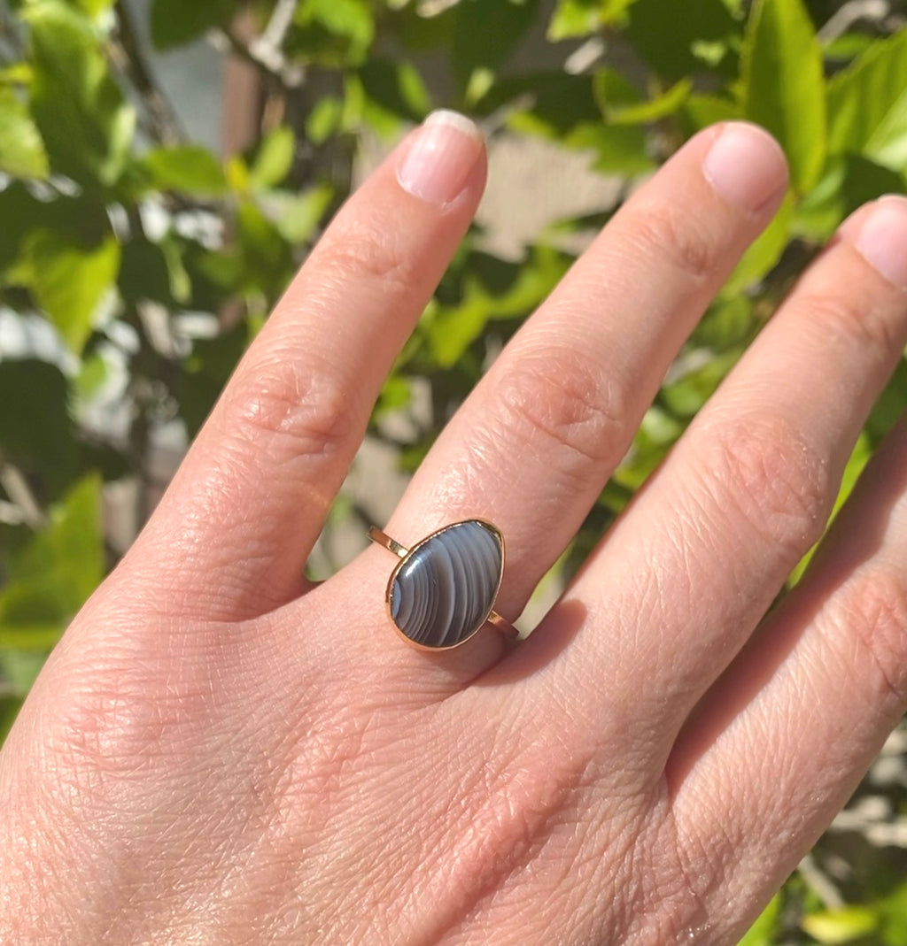 Botswana agate teardrop ring (size 7) - RobynRhodes