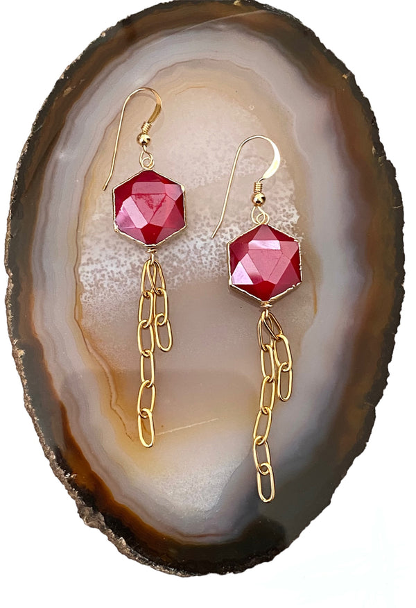 Red Czech crystal & chain earrings - RobynRhodes