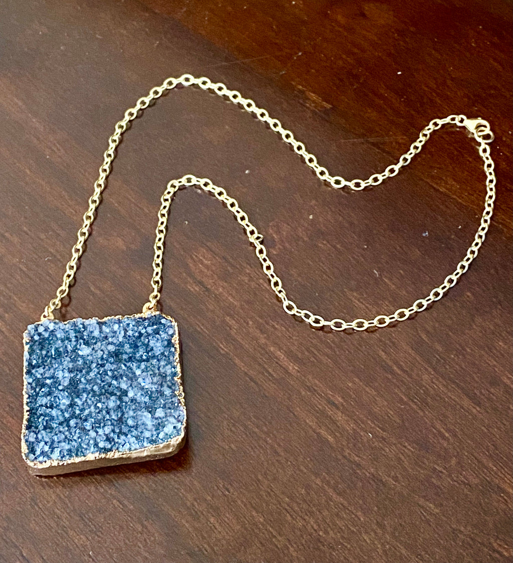 Large square druzy pendant necklace - RobynRhodes