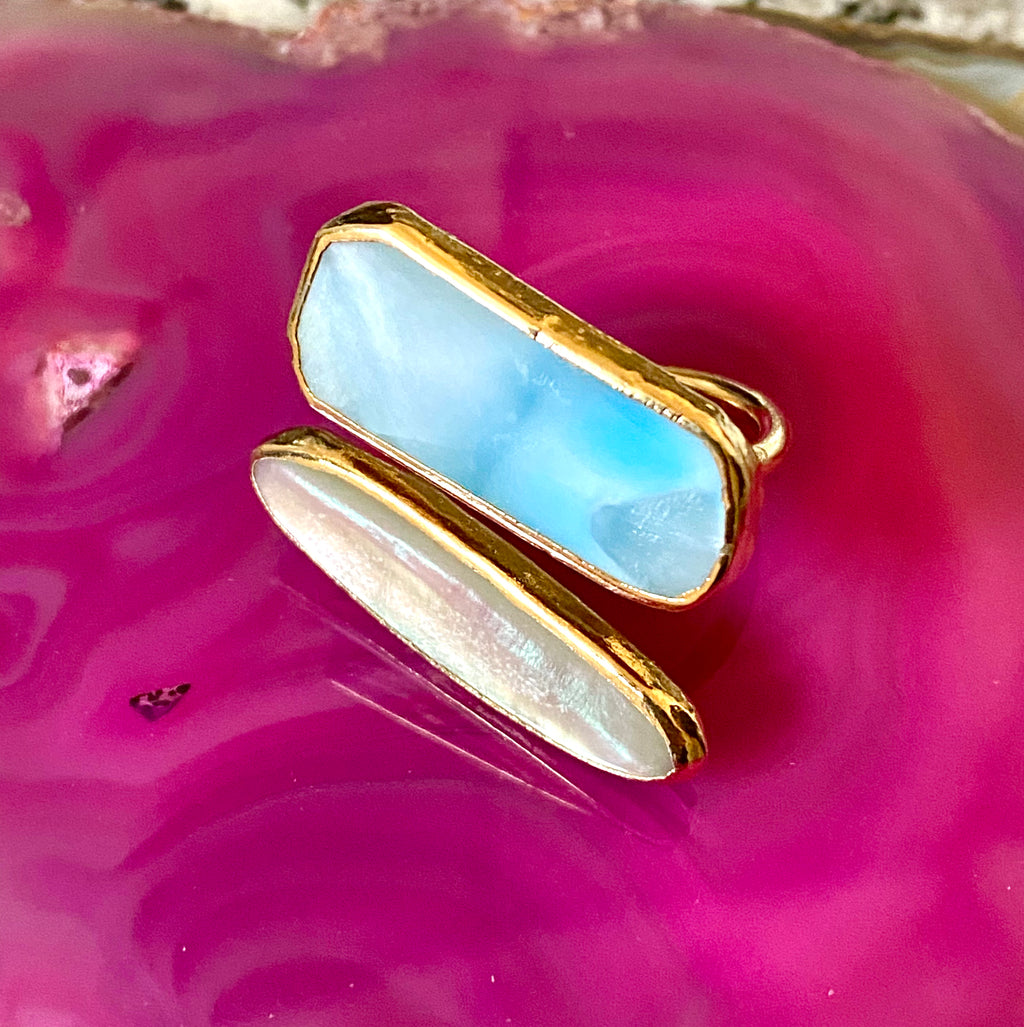 Larimar & mother of Pearl wrap ring - RobynRhodes