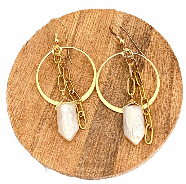 Mother of Pearl spear circle and chain earrings - RobynRhodes
