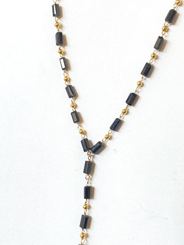 Black beaded chain Y necklace - RobynRhodes