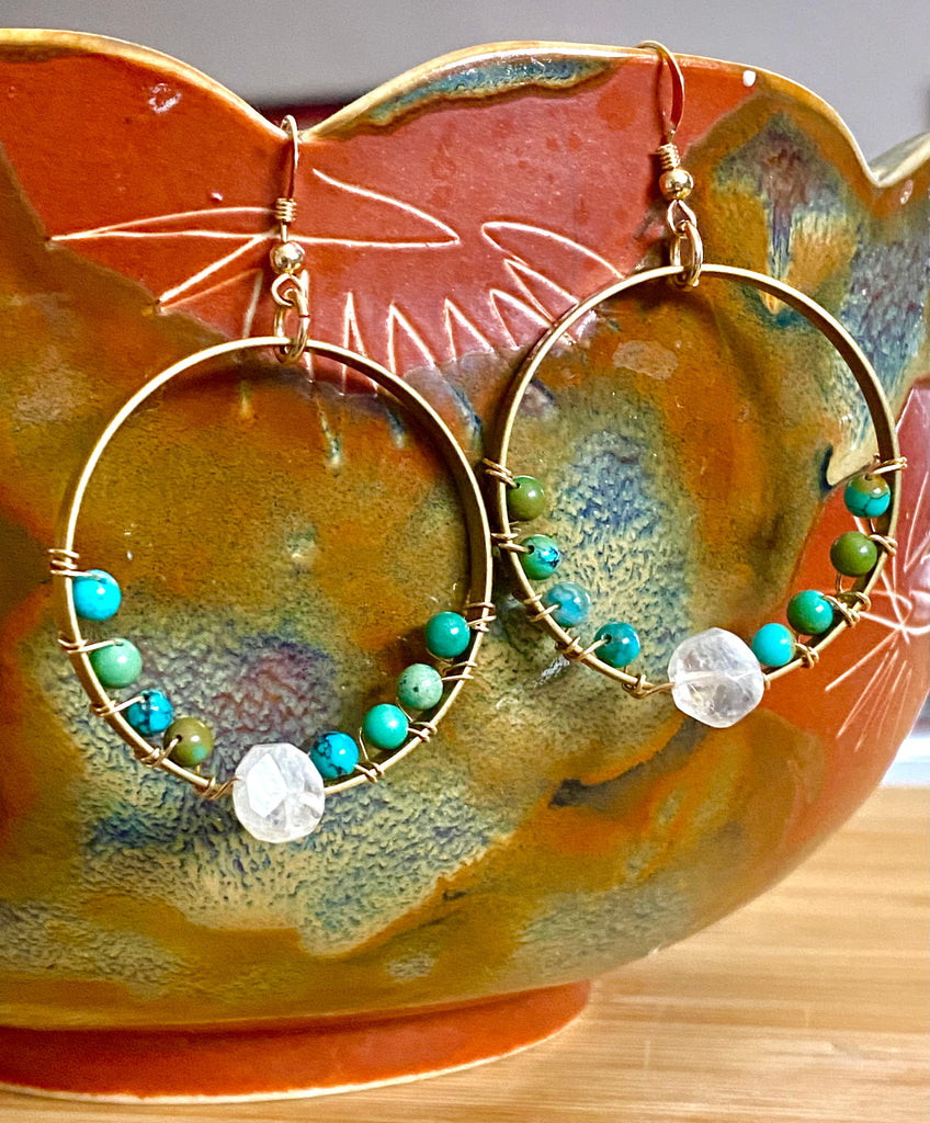 Moonstone & Turquoise circle earrings - RobynRhodes