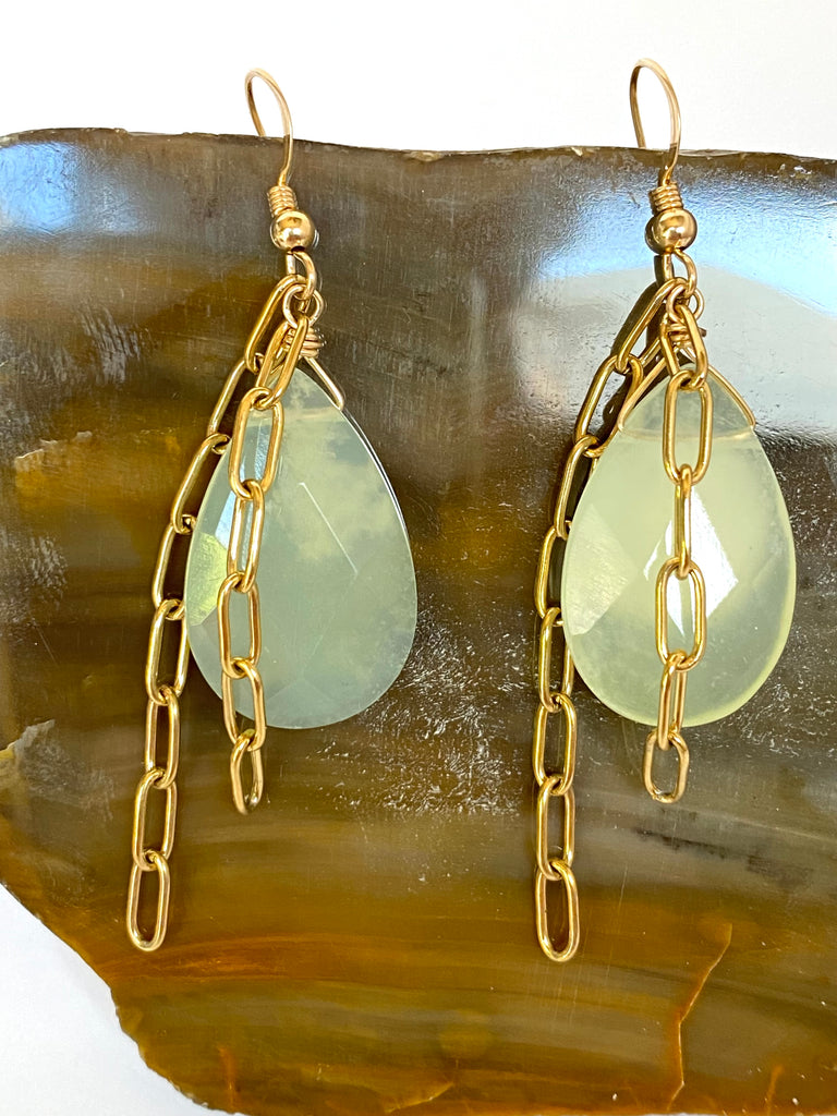 Jade teardrop and chain tassel earrings - RobynRhodes
