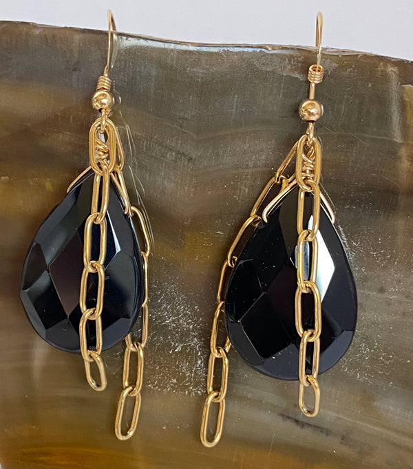 Onyx drop and chain dangle earrings - RobynRhodes