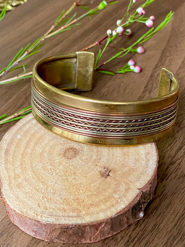 Vintage swirl brass & copper cuff bracelet - RobynRhodes
