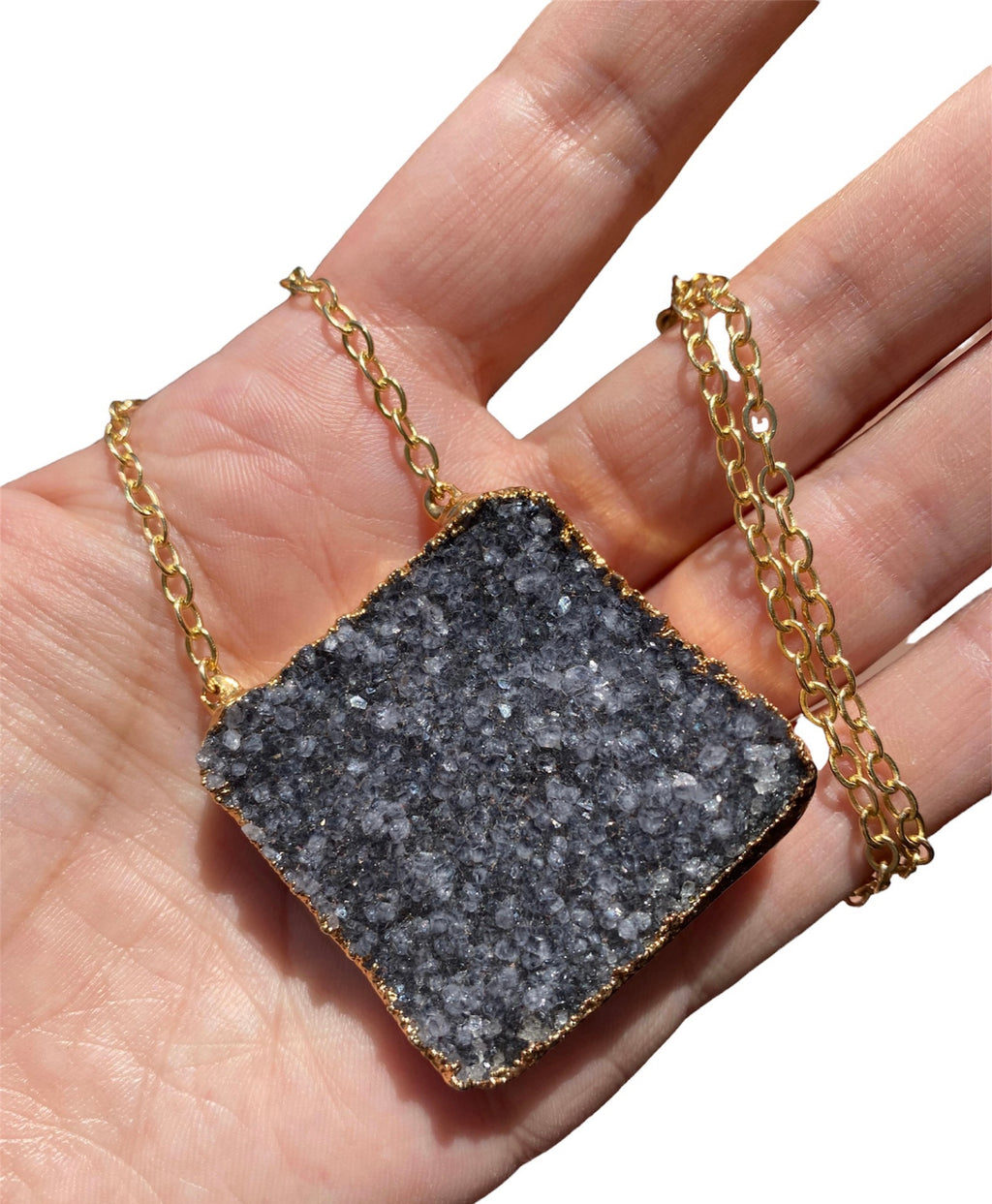 Grey druzy square necklace - RobynRhodes