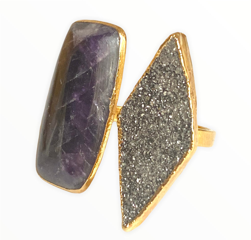 Amethyst and silver druzy cuff ring (size 8) - RobynRhodes