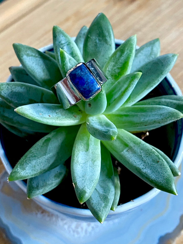 Lapis rectangle silver ring (size 6.5) - RobynRhodes